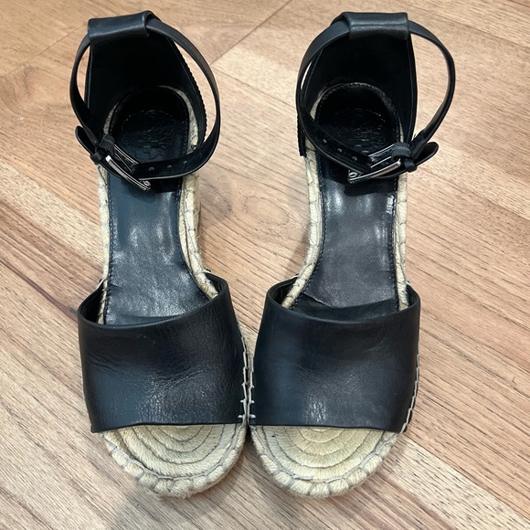 EUC Vince Camuto Women’s Ankle Strap Wedge Espadrilles - 8.5 - Black Leather - Picture 1 of 5
